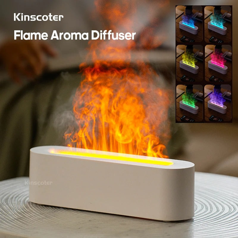 Essential Oil Aroma Diffuser Flame Air Humidifier Ultrasonic Cool Mist Difusor with RGB Realistic Fire Night Light