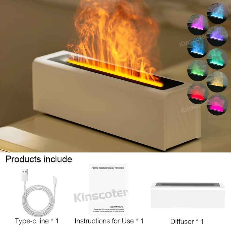 Essential Oil Aroma Diffuser Flame Air Humidifier Ultrasonic Cool Mist Difusor with RGB Realistic Fire Night Light