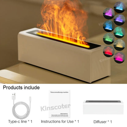 Essential Oil Aroma Diffuser Flame Air Humidifier Ultrasonic Cool Mist Difusor with RGB Realistic Fire Night Light